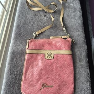 Guess Pink and Tan Crossbody Bag